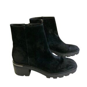 Nine West Black Leather Suede Booties Boho Chunky Zipper 2.5 Heel Moto, sz 9